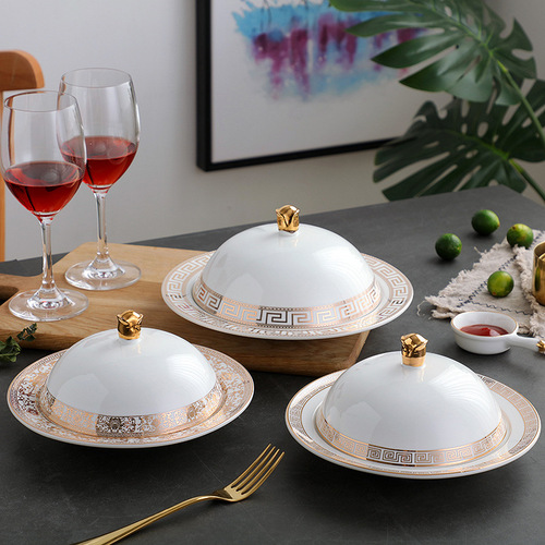 Hotel supplies tableware ceramic plates with lids, wing cups, abalone and sea cucumber rice plates, Western-style restaurant table setting, Japanese magnolia cups