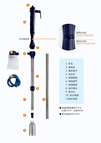 Fish tank electric water changer, water pump, sand washer, aquarium water pipe cleaning, toilet siphon, European and American regulations