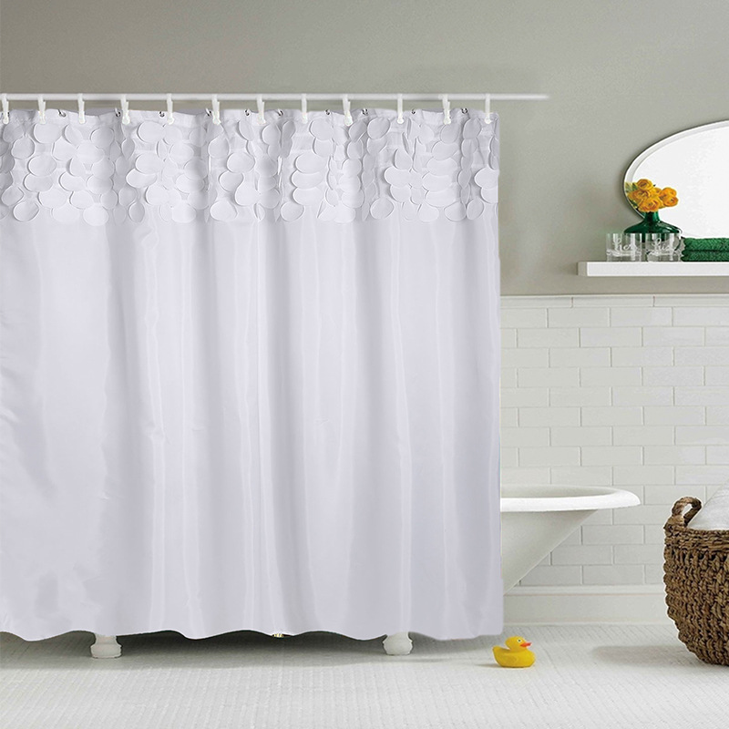 纯白浴帘 圆形花边3D数码印花防水浴帘 手工打造浴帘厂家定制