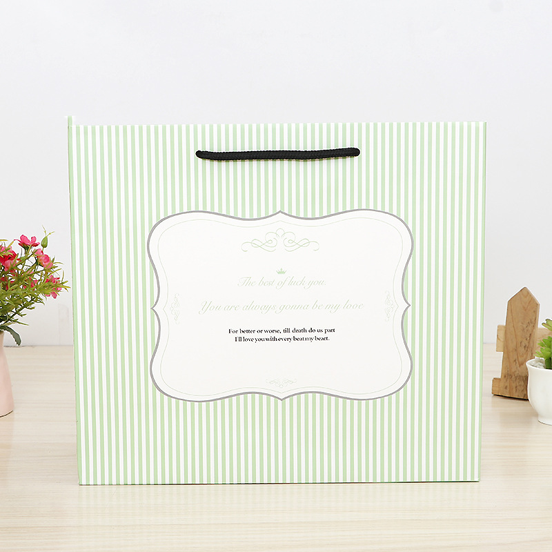 小清新条纹手提礼品白卡纸袋 创意印花服装购物包装袋 定制logo