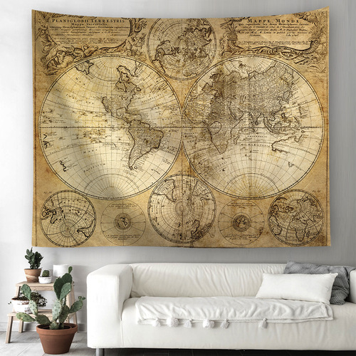 Hot-selling Export-Ready European & American-Style Map Print Tapestry: Creative Home Decor, Polyester Background Wall Hanging, and Wall-Mounted Carpet