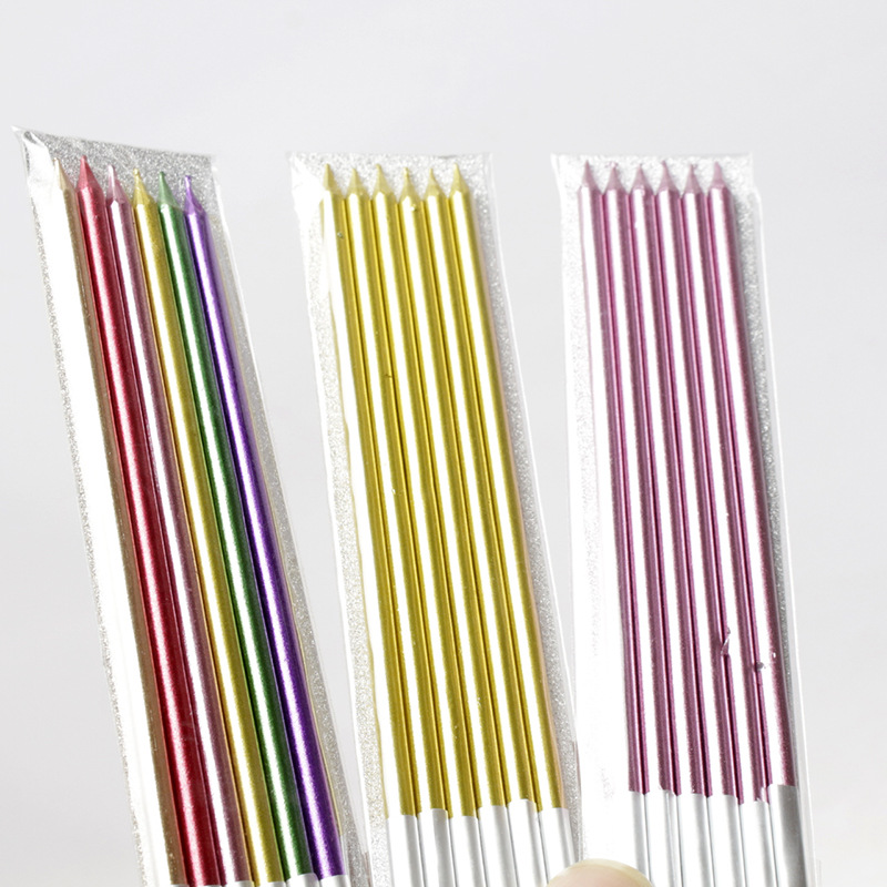 Lápiz pastel de cumpleaños vela 6 bolsas sin humo delgado metal pintura fiesta de cumpleaños pastel vela al por mayor