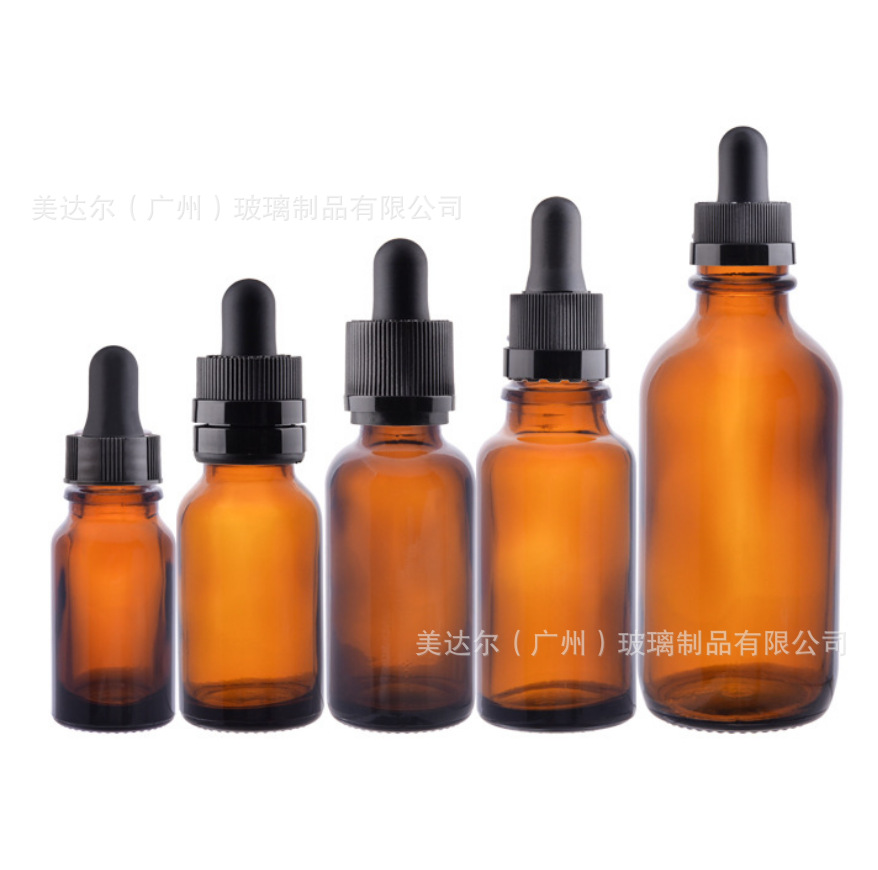 化妆品包材现货30ml100ML茶色玻璃精油瓶 黑胶黑圈滴管瓶 包装瓶