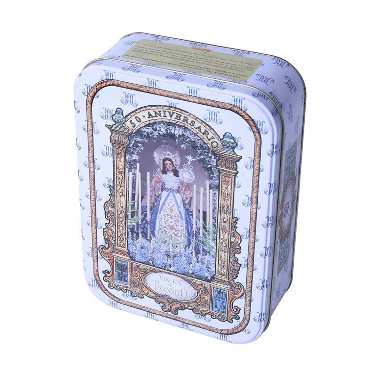 浙江厂家新款方形马口铁糖果巧克力包装盒方形铰链罐圆角铁盒