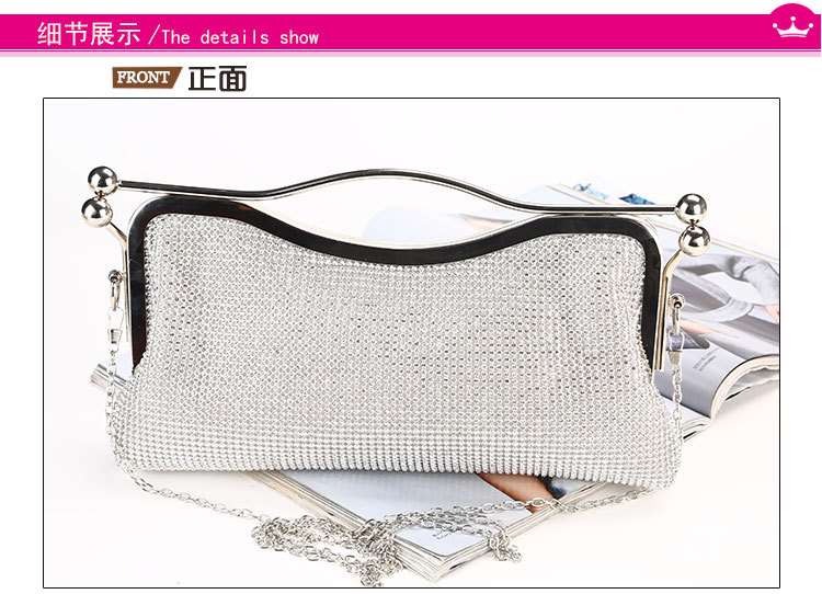 New Fashion Trendy Diamond Clutch Bag Dinner Rhinestone Evening Bag Large Capacity Chain Shoulder Bag display picture 2