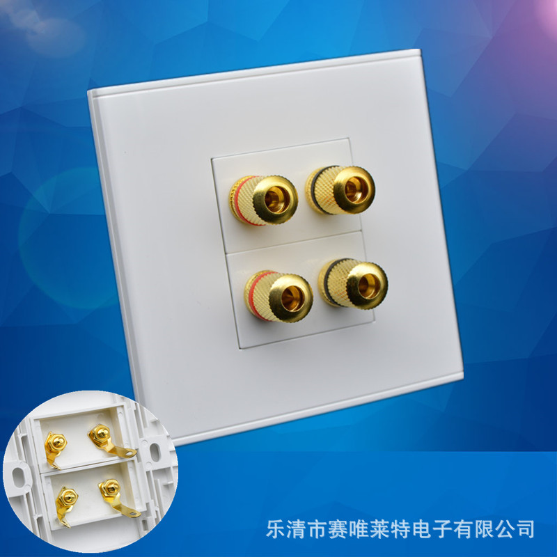 86型二位四头音箱插座 双位环绕音箱多媒体音响面板墙壁弱电面板