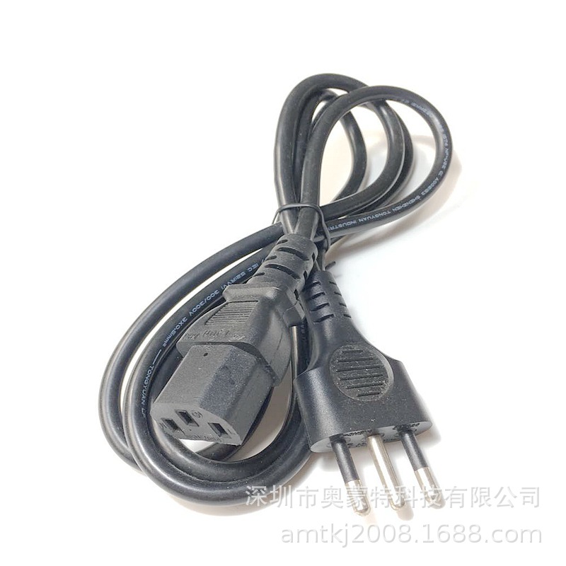 瑞士三插电源线 3芯0.75平方 1.5米+品字尾 瑞士插头电源线认证线