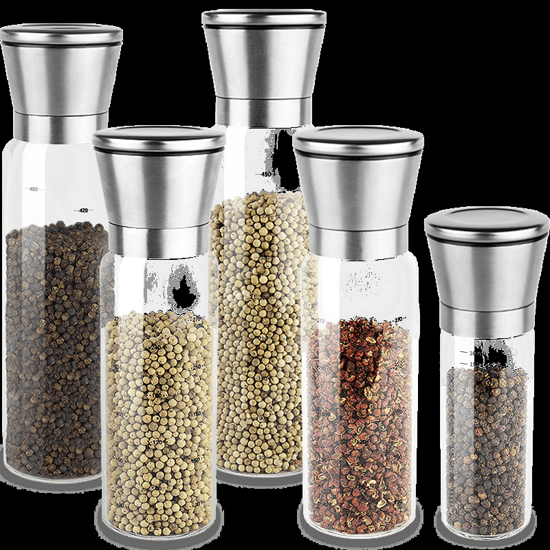 Vidrio de borosilicato molinillo de pimienta manual núcleo de cerámica hogar suministros de cocina tarro de pimienta condimento botella tarro
