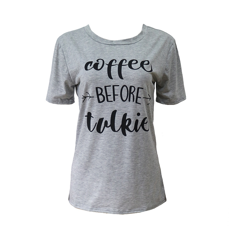 Casual Womens T Shirt Summer Short Sleeve Round Neck Unique Coffee Letter Print Wholesale Supply