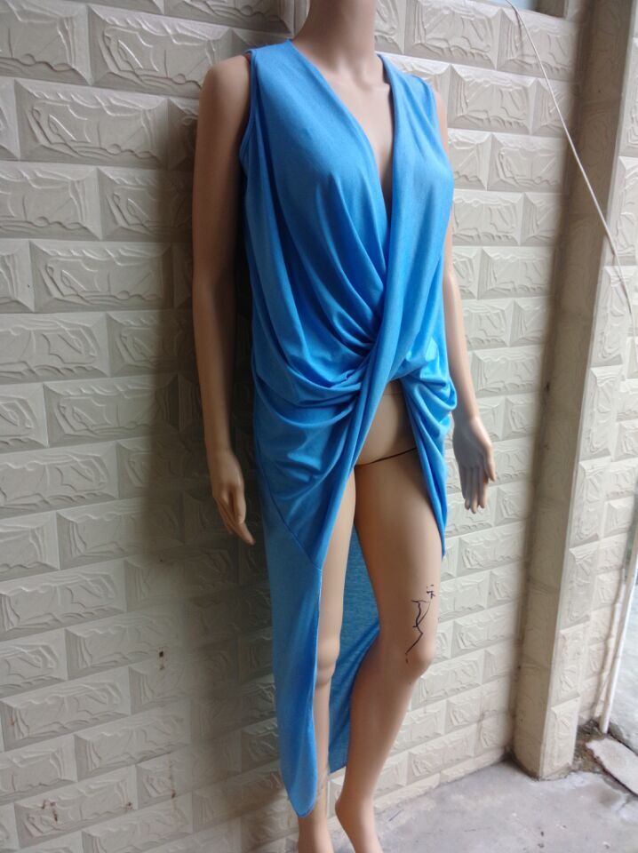 Sexy Bandage Dress Sleeveless Asymmetrical Design Floor Length Evening Party Wear Ready to Ship