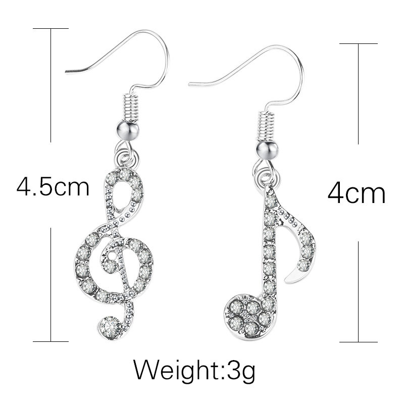 Pendientes Asimétricos Con Notas De Diamantes Estudiante Niña Brillo Personalidad Música Símbolo Joyería display picture 1