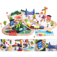 South Korea's 108-piece wooden track train children's educational diy assembled building blocks fishing track toy