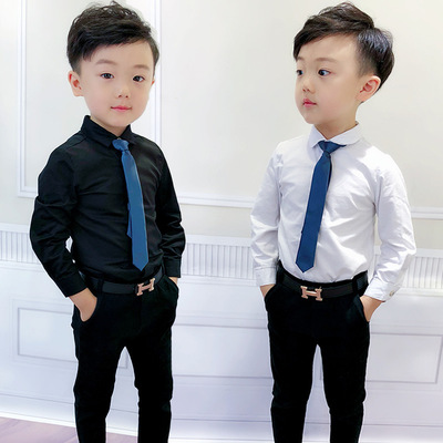 批发2018秋款中小男童装棉衬衫韩版纯色翻领长袖英伦儿童衬衣潮|ms