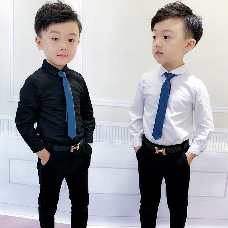 批发2018秋款中小男童装棉衬衫韩版纯色翻领长袖英伦儿童衬衣潮|ms
