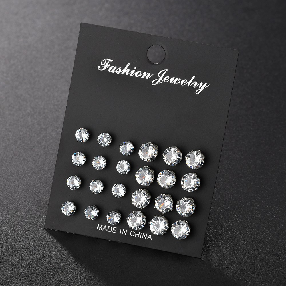 New Fashion Eight Arrows Zircon Earrings 12 Pairs Of Crystal Earrings Wholesale display picture 3