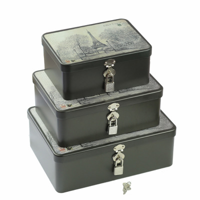 Caja de hierro con cerradura papelería creativa caja de dinero Mini caja de hierro de metal caja de almacenamiento caja de contraseña caja de almacenamiento conjunto de tres piezas image 9
