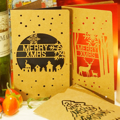 Glowing Light: Retro Kraft Paper Christmas Card with Laser-Cut Deer, Snowflakes, and Grateful New Year Wishes—Perfect Gift & Greeting Card