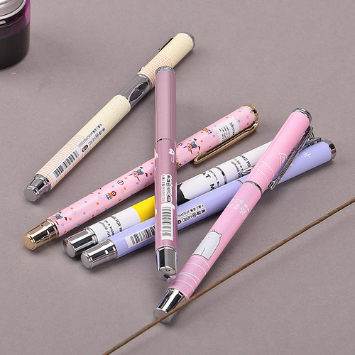 Hero 6-piece set female student fountain pen, primary school calligraphy pen 0.38mm ultra-fine iridium gold, includes pen tip and ink cartridge