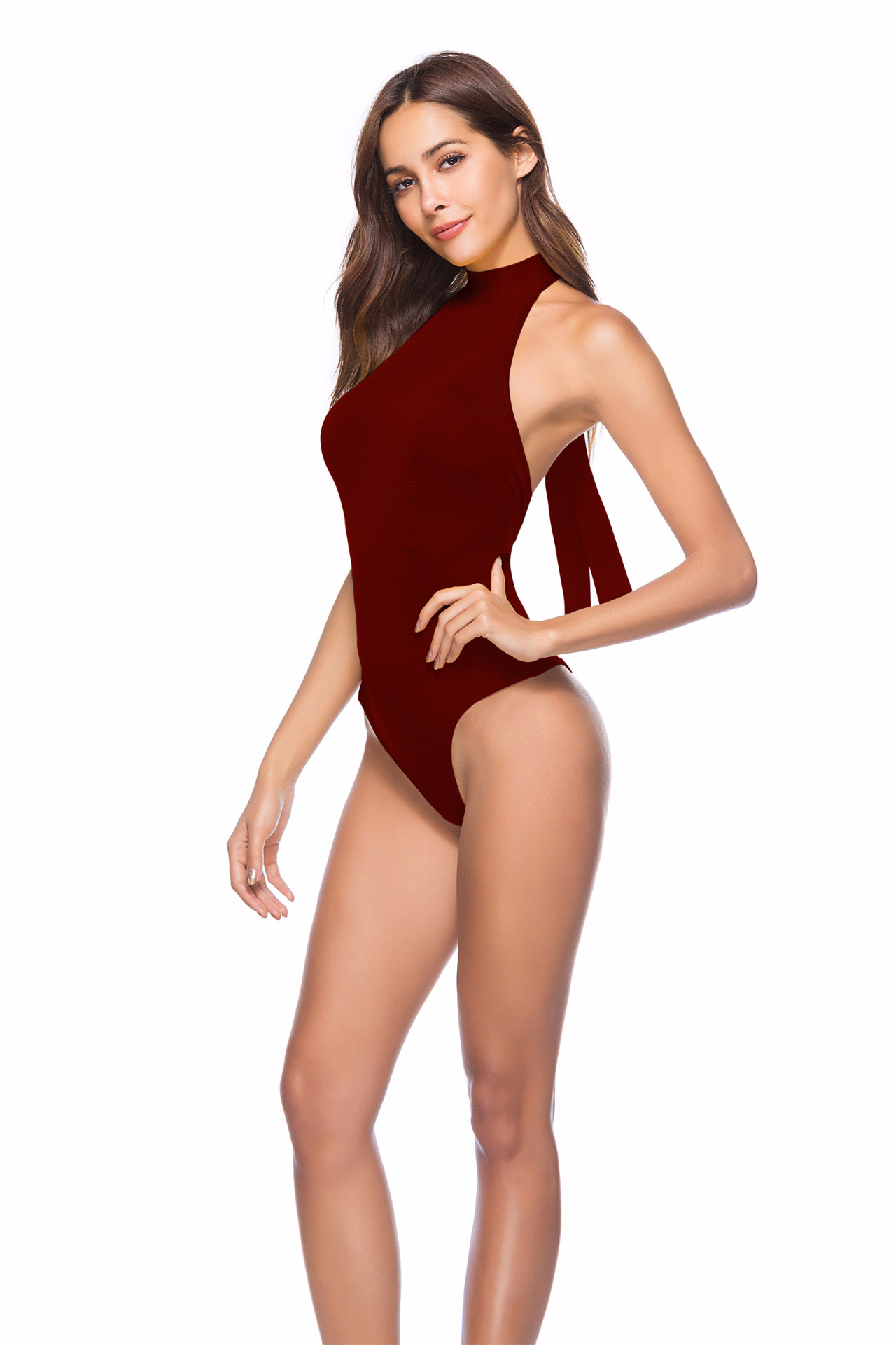 stretch sexy halter strap one-piece bodysuit NSLM39463