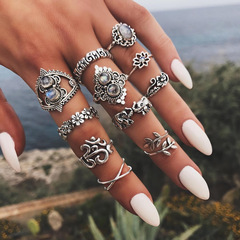 Direct Sales from European and American Cross-Border Jewelry Manufacturer 11-Piece Set Elephant Lotus Suite Vintage Ring