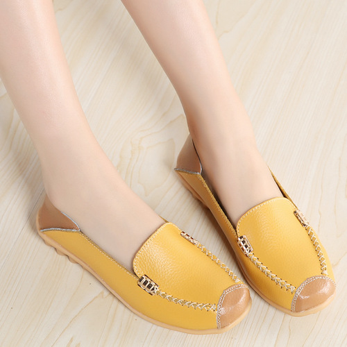  Spring/Summer Cross-border Plus Size Single Shoes Two-Layer Cowhide Mom Shoes Nurse Shoes Lace-Up Flat Bottom Casual Comfortable Peep-toe