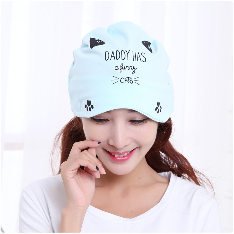 2020秋冬新款孕妇软棉帽子产妇帽产后恢复头巾卡通小猫月子帽|ru