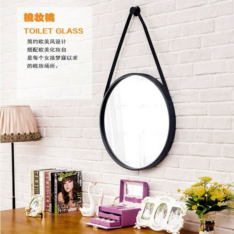 浴室镜欧式铁艺圆形壁挂镜子服装店试衣间贴墙穿衣镜梳妆台化妆镜|ru