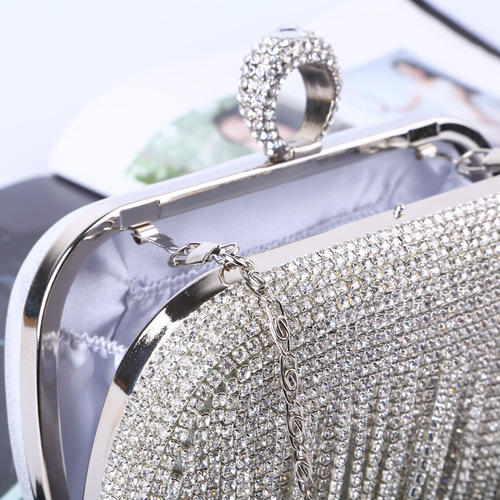 Evening bags Europe and the United States cross-border diamond tassel pure handmade rhinestone rings evening wear crossbody clutch bag custom wholesale