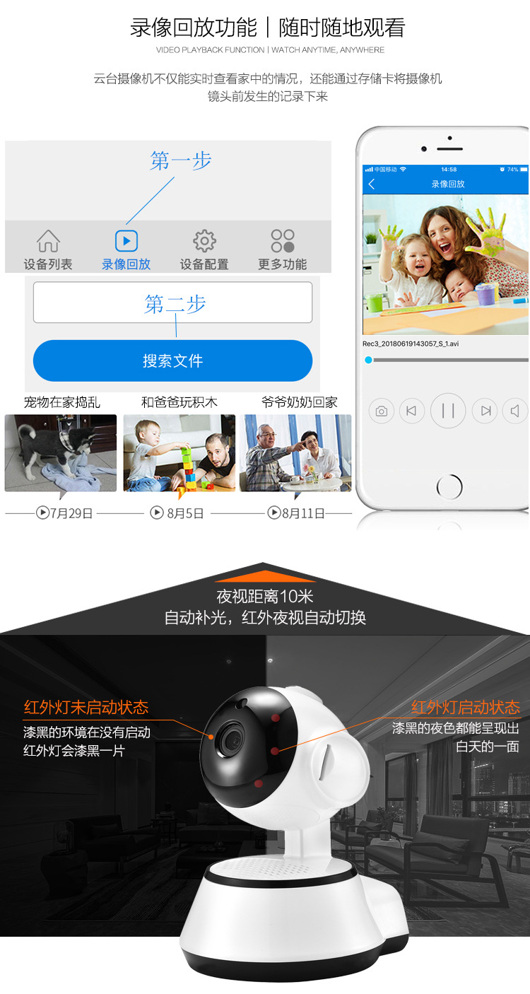 V380小狗厂家无线摄像头wifi网络智能监控摄像机高清夜视室内探头详情8