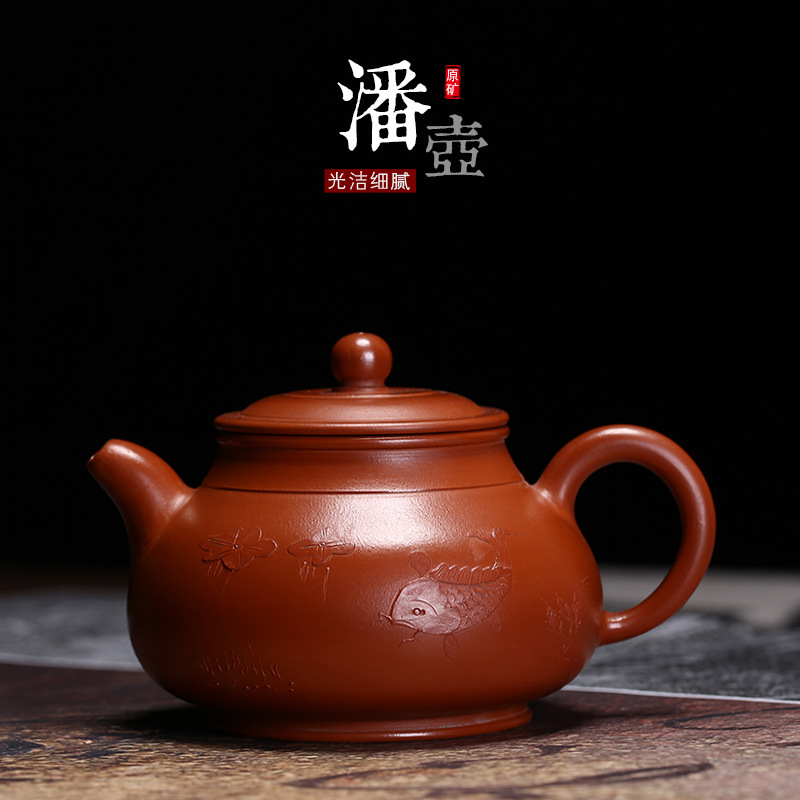 宜兴紫砂壶紫砂茶具朱泥壶潘壶纯手工泥绘壶贴花名家正品厂家直销