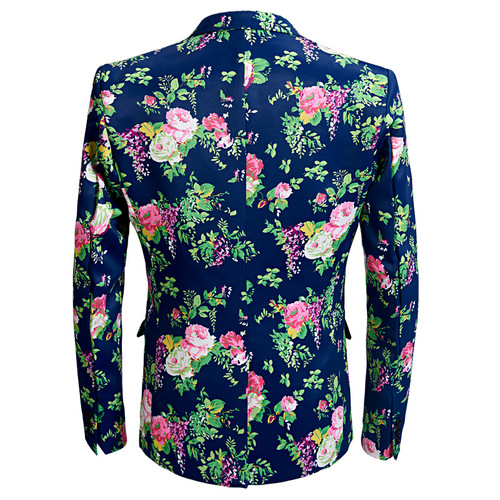 Men youth jazz dance Blue flowers printed blazers dresses suit for youth male men singers band gig jackets studio host stylist suit nightclub wear gromsman coat pants