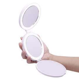 化妆镜带灯led折叠镜子 美妆女性礼品随身便携迷你小镜子赠品