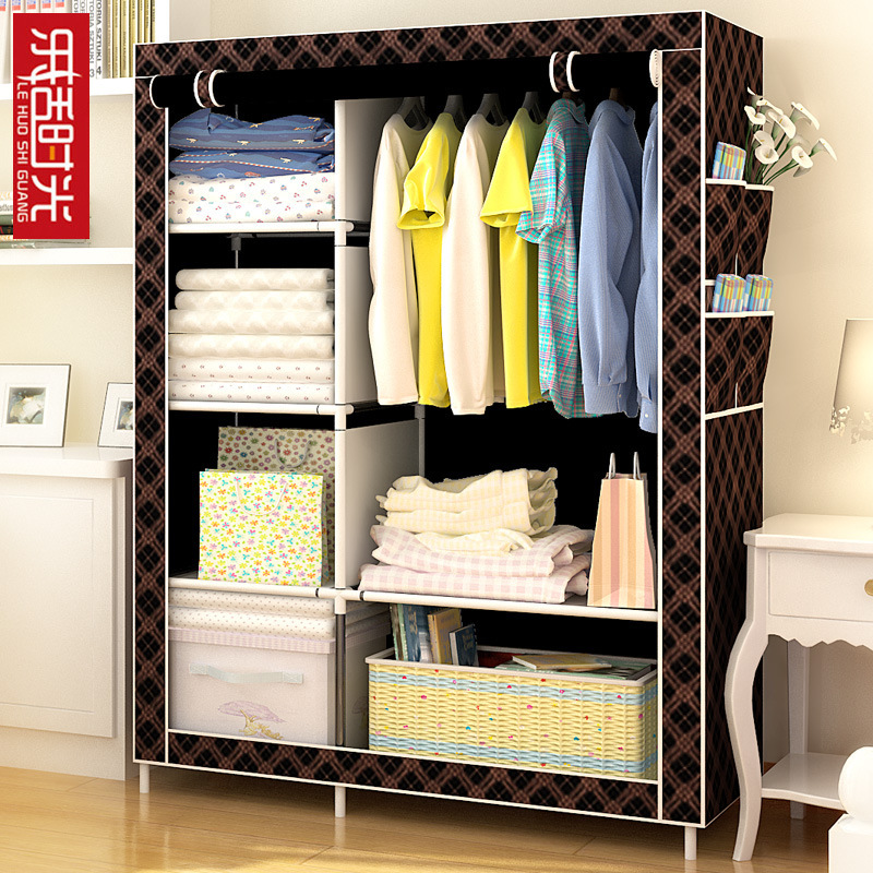 simple and easy wardrobe Fabric art Cloth wardrobe Steel frame Single Wardrobe Assemble Double Storage cabinet Simplicity modern Economic type