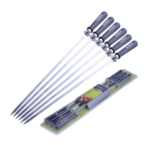 Stainless steel BBQ skewers with wooden handles, barbecue needles, Amazon baking rods, outdoor retractable kebab sticks set