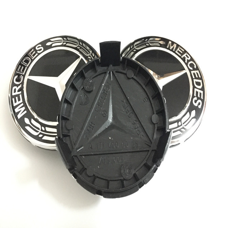 适用新款奔驰轮毂盖标黑色麦穗奔驰汽车轮毂盖轮胎中心盖改装75mm