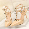 European and American fashion rivet women’s pointed shallow mouth high heel single shoes women’s summer new sandals whol