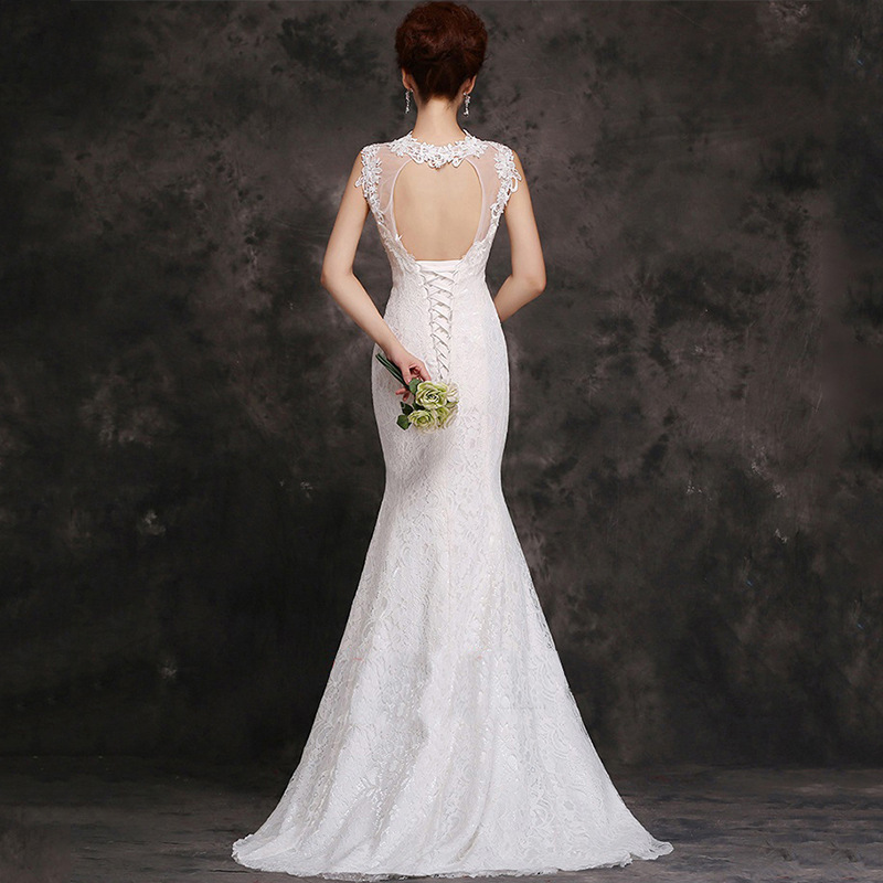 Amazon Lace Wedding Dress White fishtail bride tail light wedding dress one shoulder party evening dress