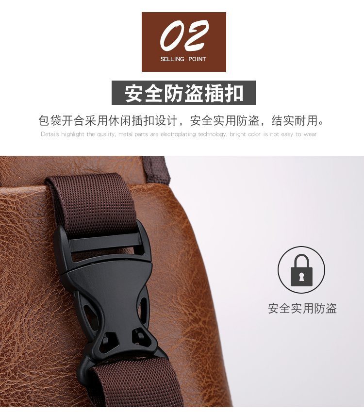Cross -border explosion USB men's chest bag portable charging casual mesengers outdoor sports PU chest bag