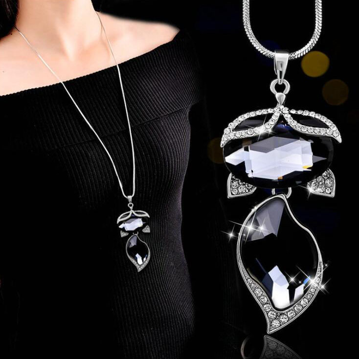 秋冬季狐狸吊墜韓版時尚百搭配飾水晶項鏈毛衣鏈長款義烏飾品批發