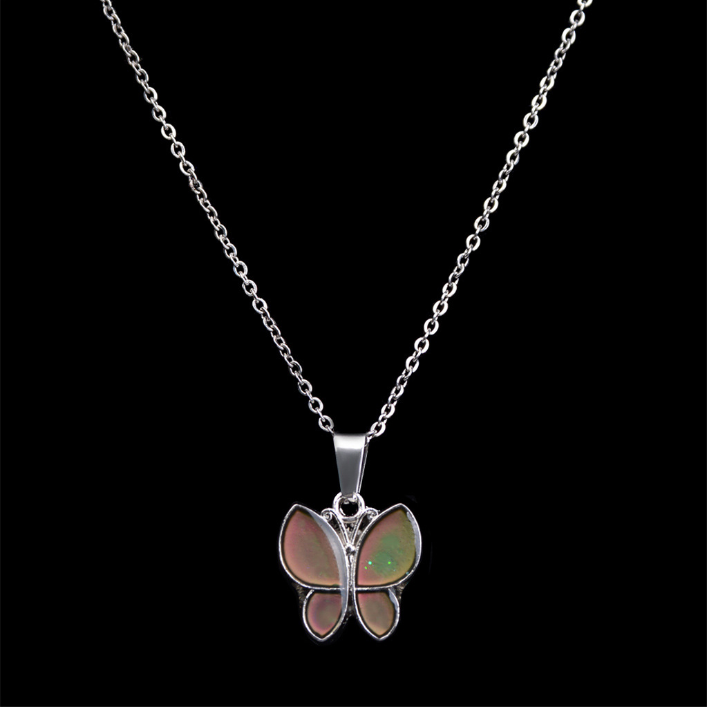 Butterfly Temperature-sensing Color Changing Stainless Steel Necklace display picture 9