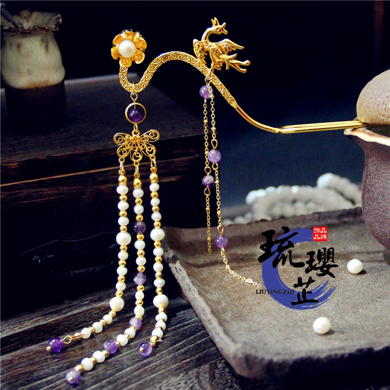 【琉璎芷】薇薇饰品铜鎏金汉服头饰步摇发簪双面花纹不分正反面