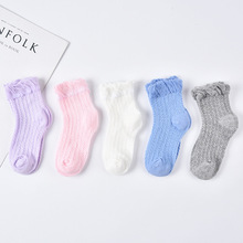 春季全棉甜美男女儿童不勒脚松口袜子 全棉纯色泡泡边宝宝袜批发