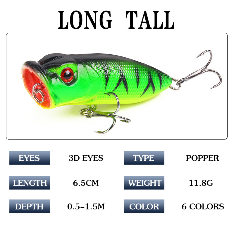 Small Popper Fishing Lures 65mm 10.5g Hard Plastic Baits Fresh Water Bass Swimbait Tackle Gear