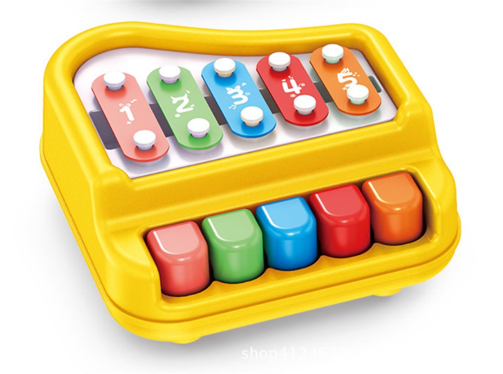 Musician cartoon tripod 5-key hand-knocking Piano Red and Yellow 2-color playing musical instrument percussion toy children's musical instrument toy