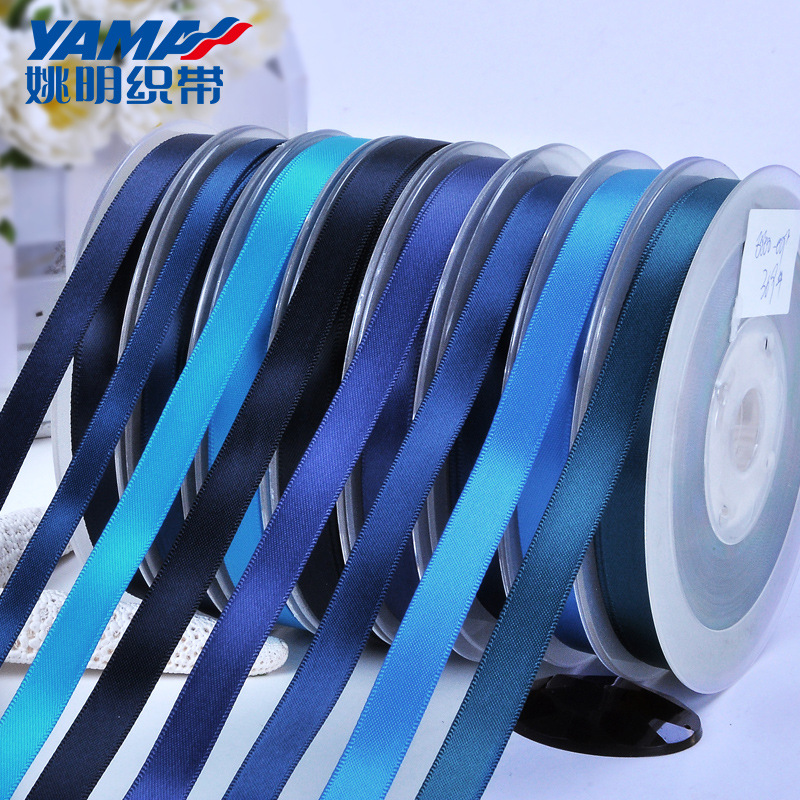 Yao Ming cinta al por mayor de una sola cara de poliéster cinta de satén cinta accesorios de ropa 75mm serie Azul 352-374