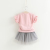 Letter flower T-shirt + mesh waist skirt two piece children’s suit