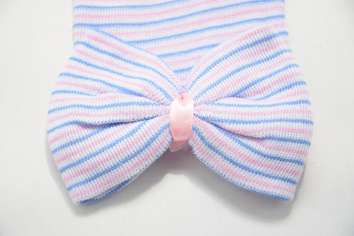 European and American Baby Knitted Hat, Baby Hat with Big Bow, Striped Hooded Cap for Children, Autumn and Winter Newborn Toddler Hat