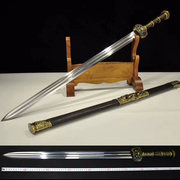 正品龙泉刀剑 折叠花纹钢二级黑檀木风云战剑 春秋硬剑收藏未开刃