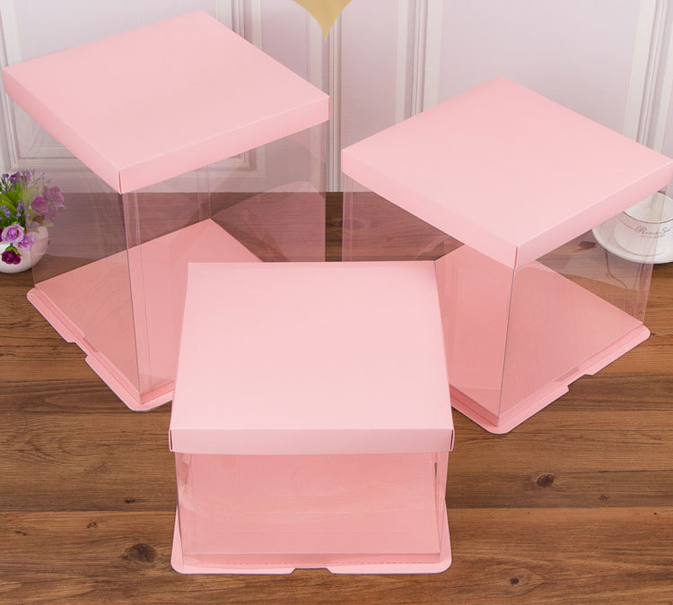 Tres en una caja de pastel transparente de alta calidad nueva 4/6/8/10/12/14 pulgadas aumentó la cubierta de papel de la caja de hornear Barbie