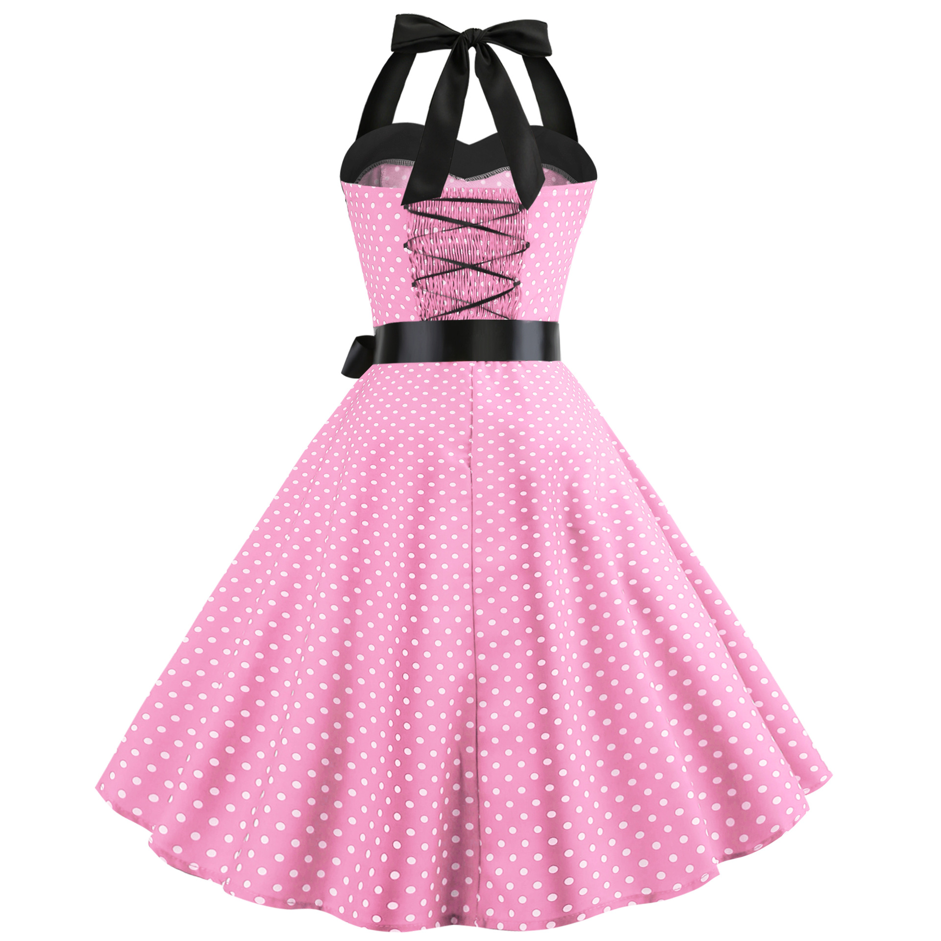 Women's Strap Dress Casual Fashion Halter Neck Printing Splicing Sleeveless Polka Dots Midi Dress Holiday Daily display picture 6